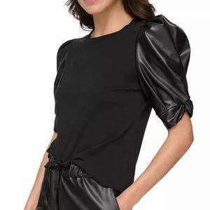 DKNY Faux Leather Puff Sleeve Top l Size XL l Poshmark